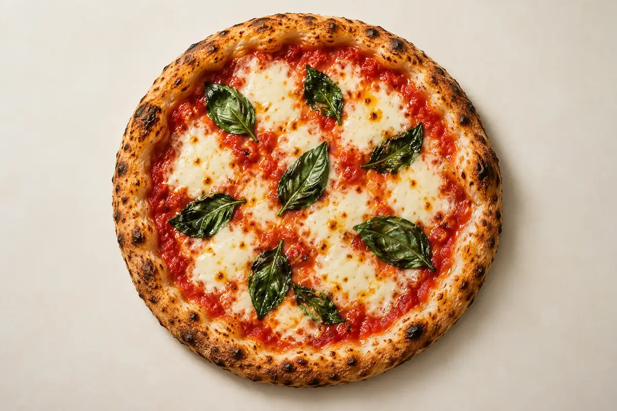 Illustrative Tomato & Basil pizza